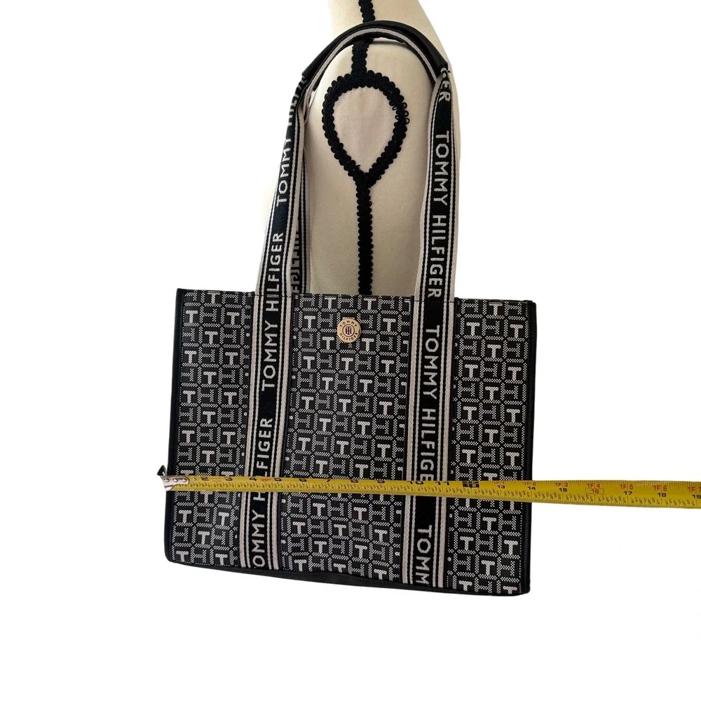 Tommy Hilfiger Monogram Jacquard Tote Bag Navy White Logo Strap Shoulder Bag